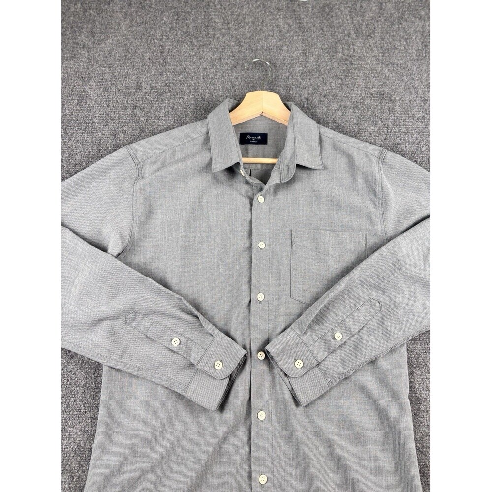Mammoth in Seoul Mens Shirt M Gray Micro Check Long Sleeve Button Up